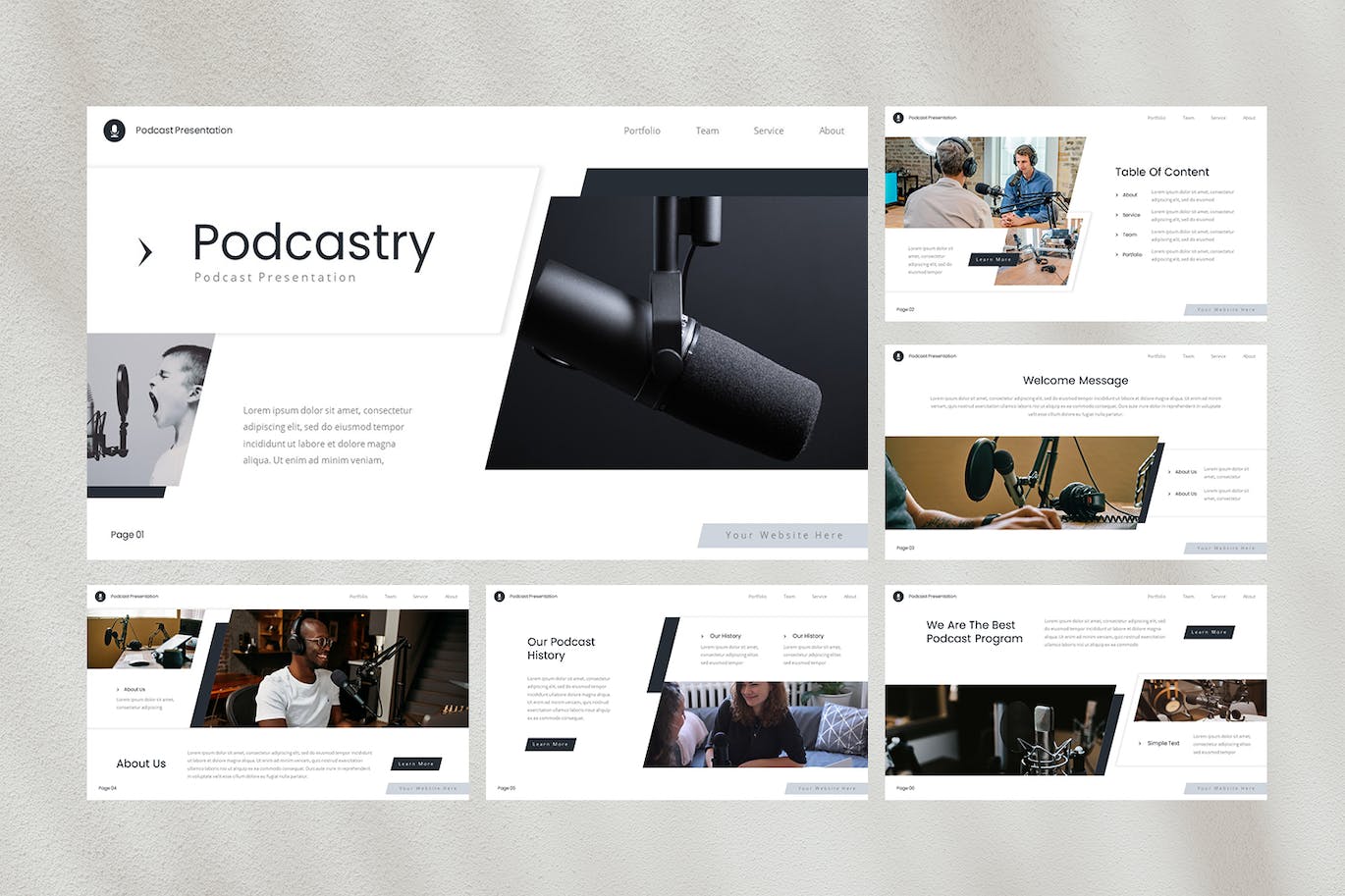 播客直播主题 Google 幻灯片模板 Podcastry — Podcast Google Slides Template