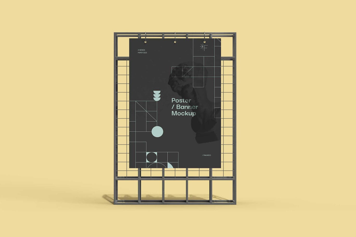 钢结构悬挂海报样机 Hanging Poster on Steel Structure Mockups