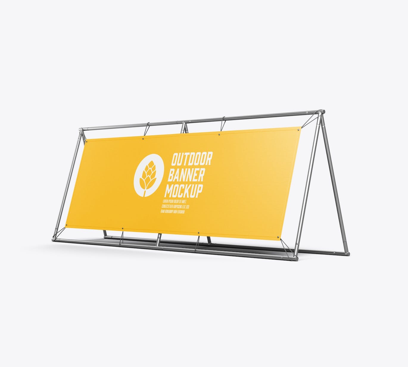 金属户外广告横幅样机 Metallic Outdoor Banner Mockup