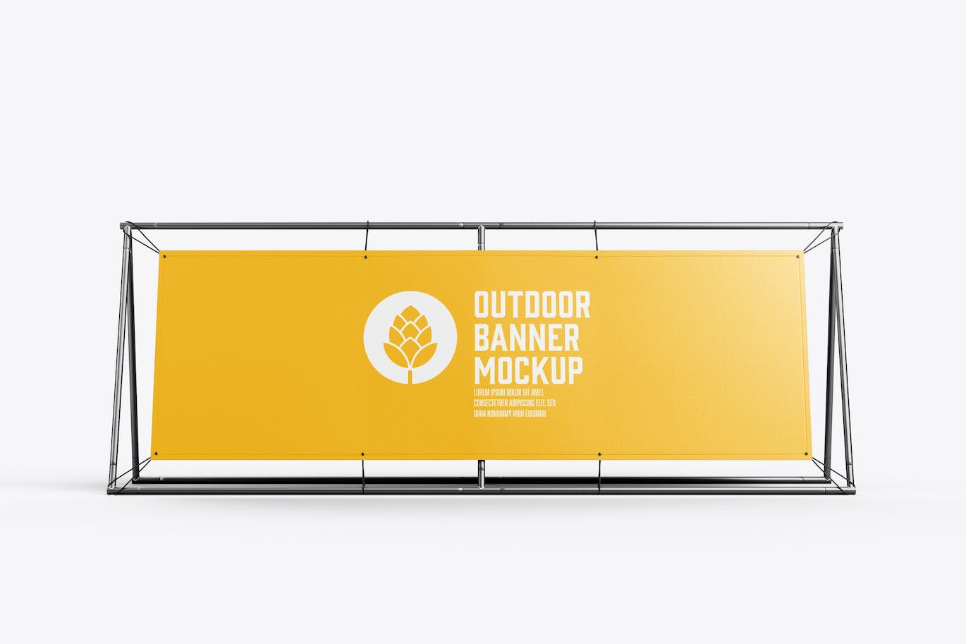 金属户外广告横幅样机 Metallic Outdoor Banner Mockup