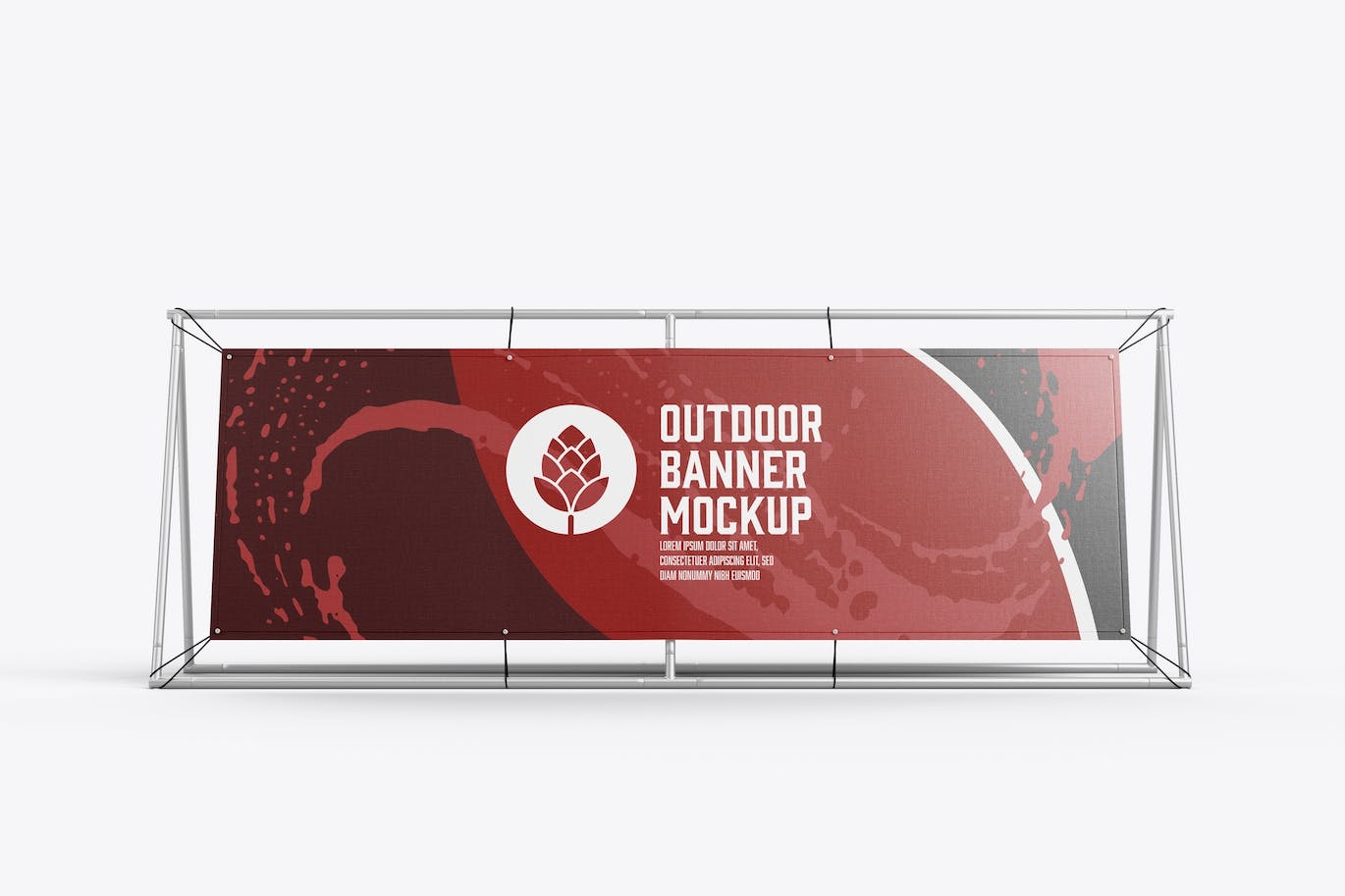 金属户外广告横幅样机 Metallic Outdoor Banner Mockup