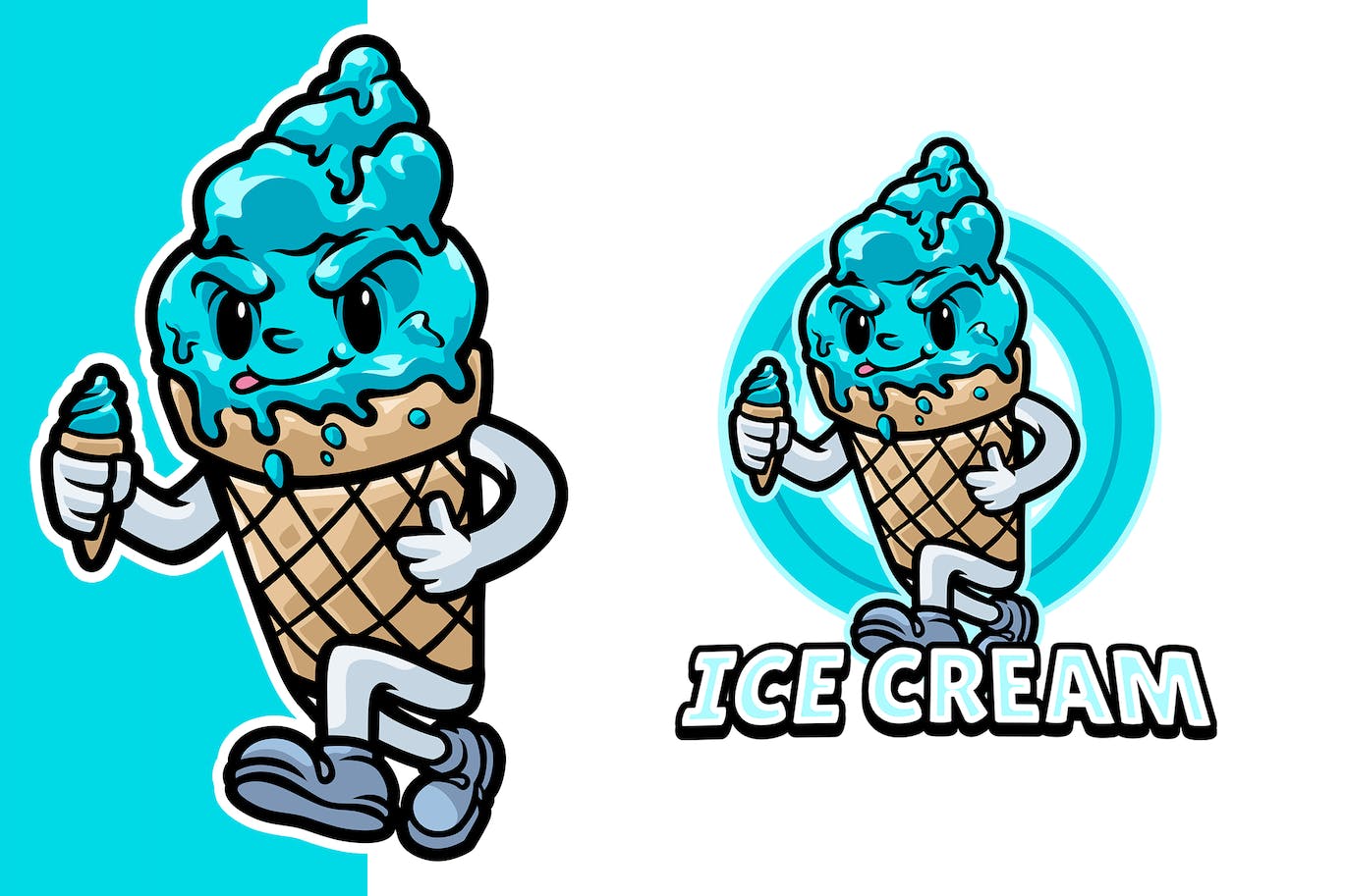 冰淇淋吉祥物标志模板 Ice Cream Mascot Logo Template