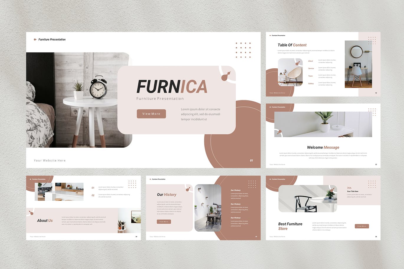 家具品牌谷歌幻灯片模板 Furnica — Furniture Google Slides Template