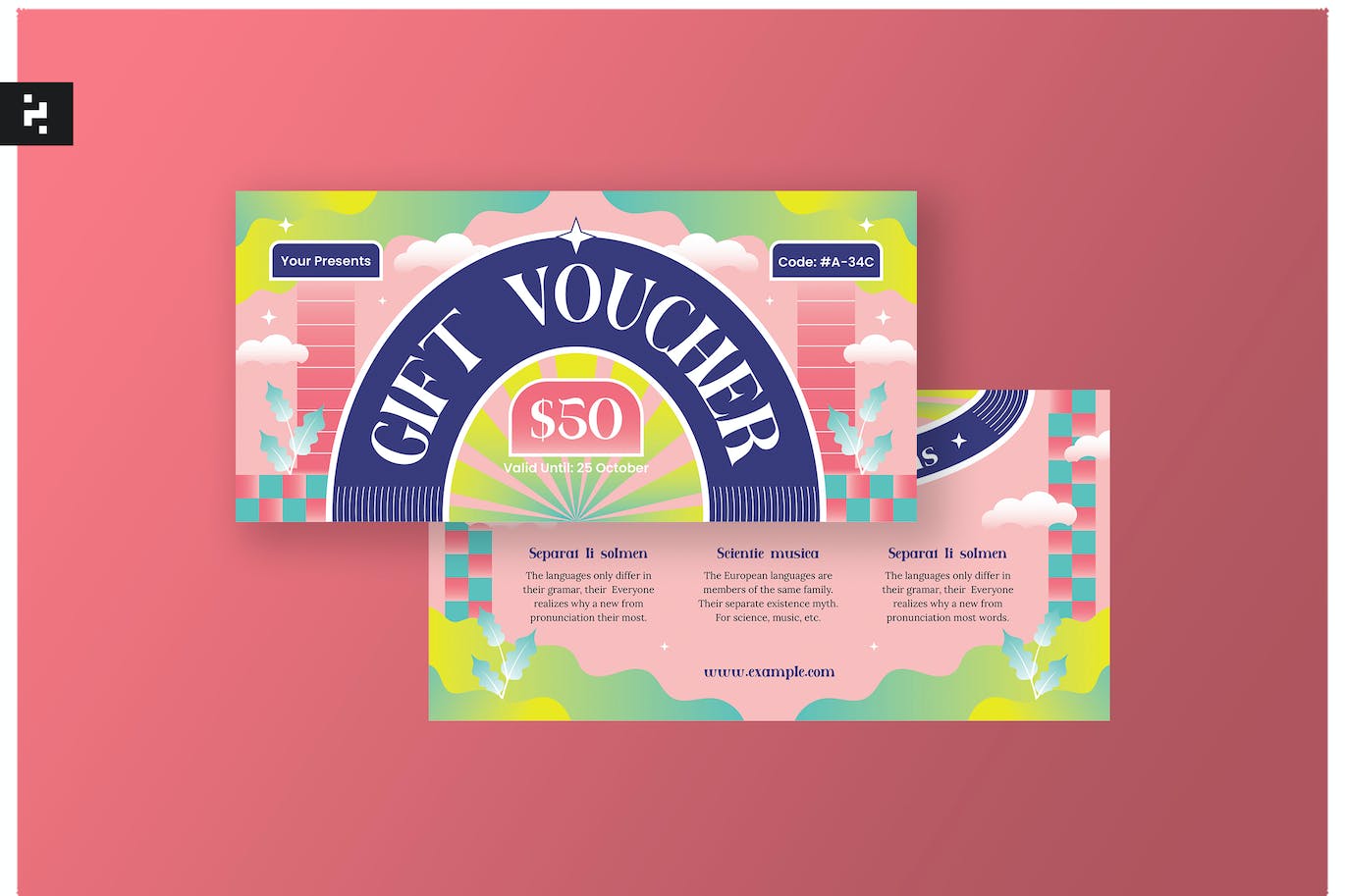 创意礼券迷彩风格设计模板 Creative Gift Voucher Psychedelic Theme