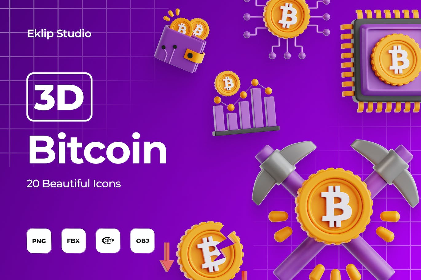 比特币-3D 图标集 Bitcoin &#8211; 3D Icon Set