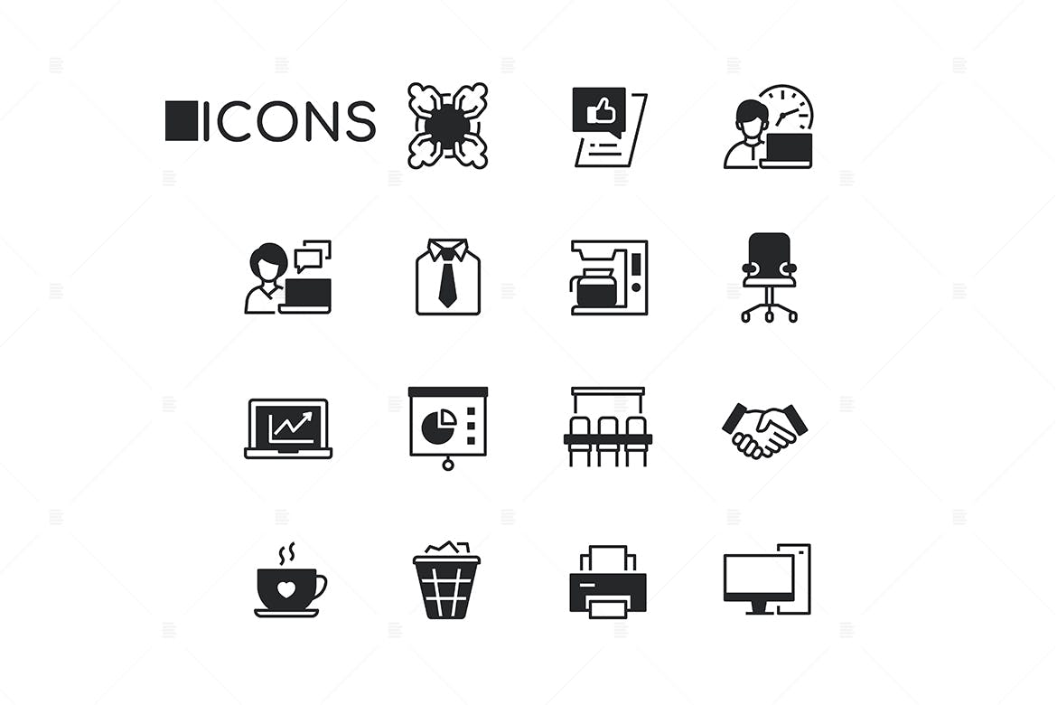 商业和办公主题线条设计风格图标 Business and Office &#8211; Line Design Style Icons