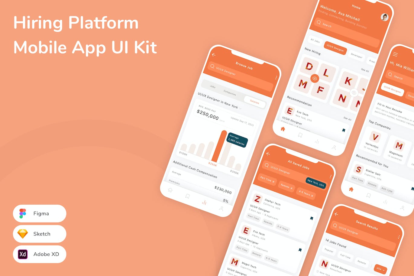 招聘平台移动应用程序 UI 套件 Hiring Platform Mobile App UI Kit