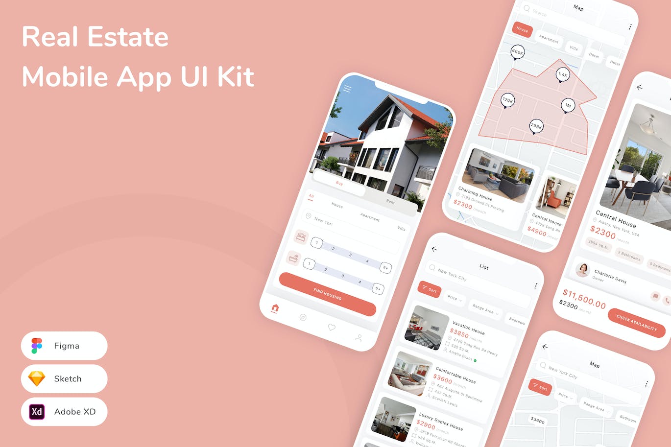 房地产移动APP应用程序 UI 套件 Real Estate Mobile App UI Kit