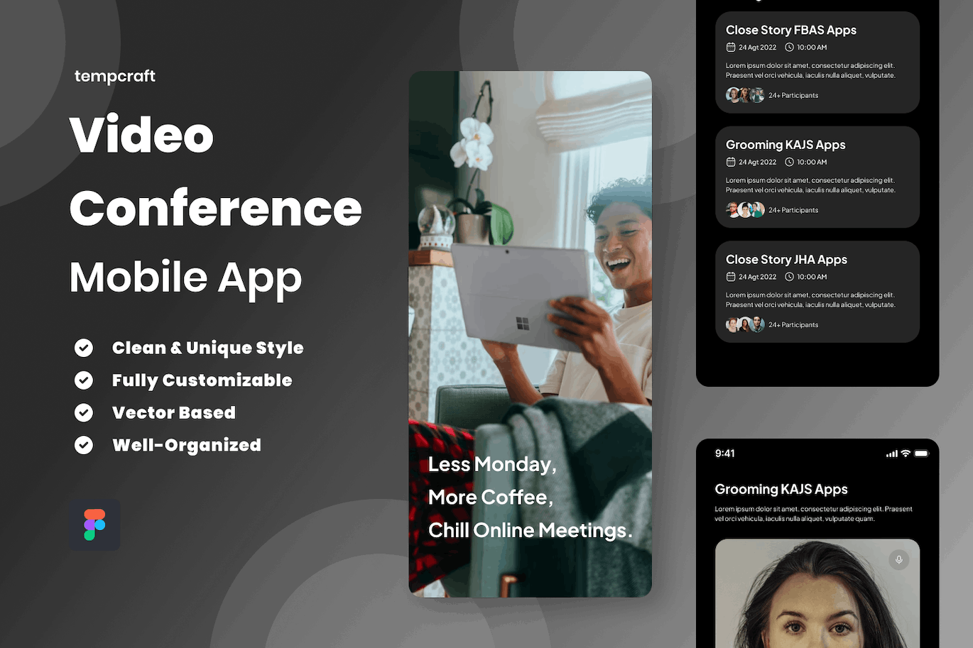 视频会议APP应用UI设计模板 Video Conference Mobile Apps