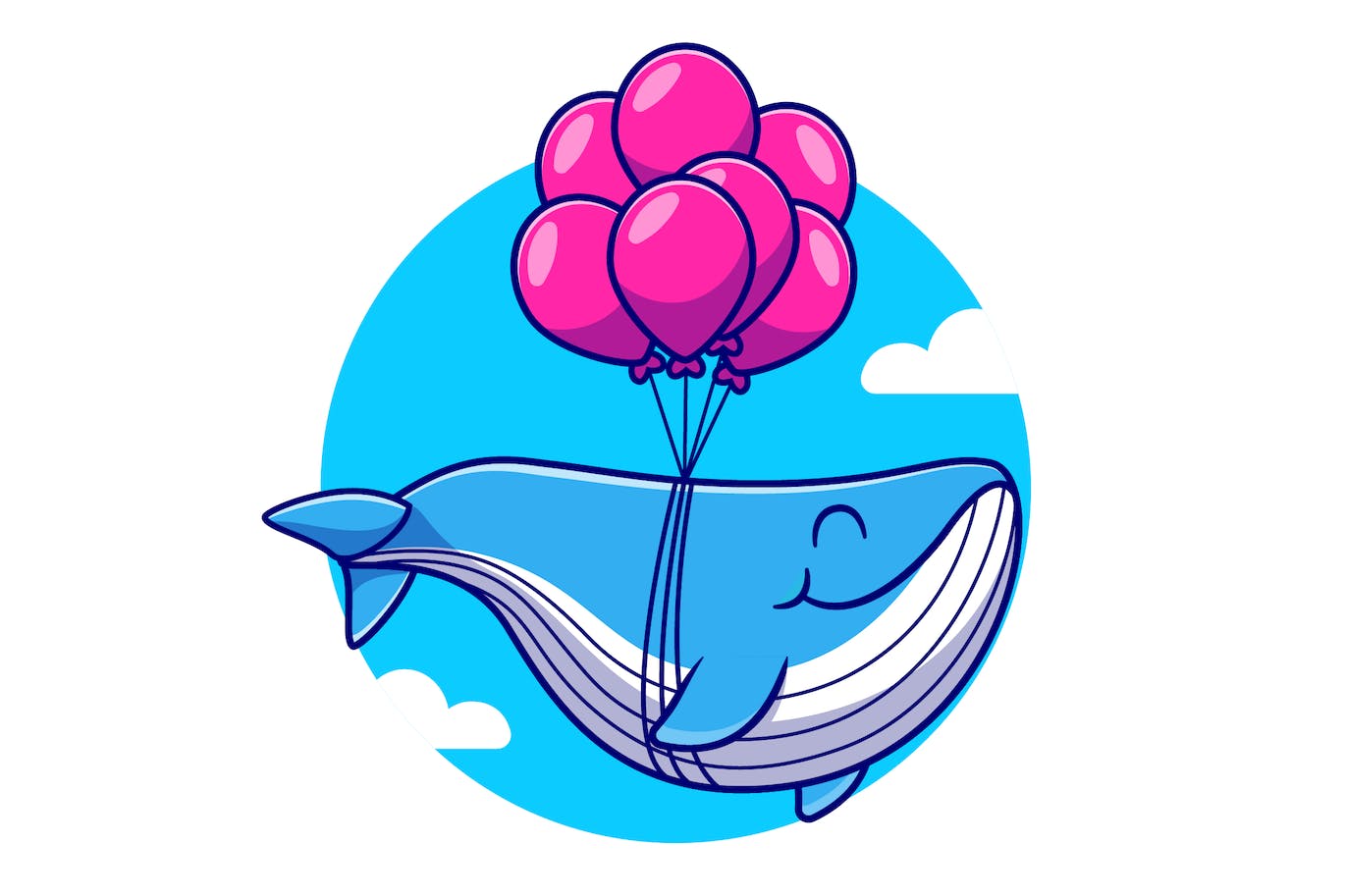 随气球漂浮的可爱的鲸鱼矢量卡通Logo Cute Whale Floating With Balloon Cartoon