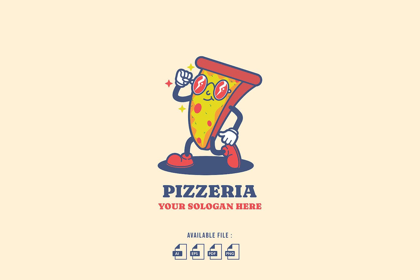 比萨店复古卡通标志模板 Pizzeria Retro Cartoon Logo