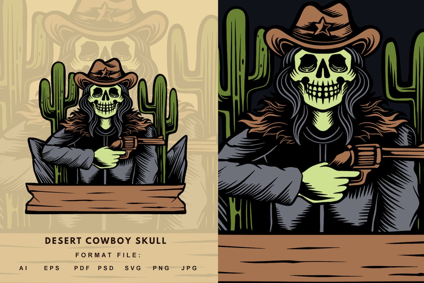 沙漠牛仔头骨徽标徽章设计模板 Desert Cowboy Skull