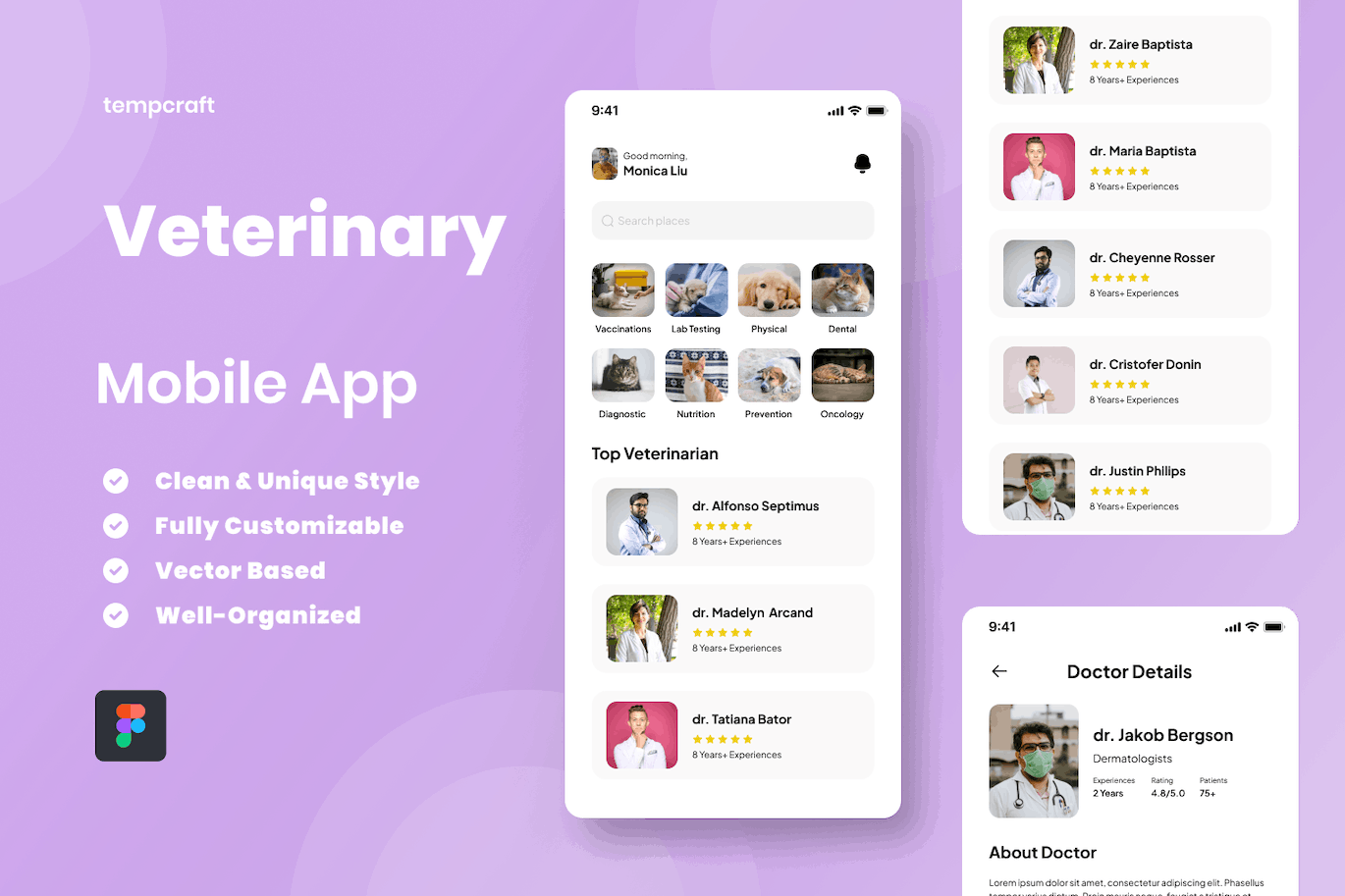 兽医/宠物医院APP应用UI设计模板 Veterinary Mobile Apps