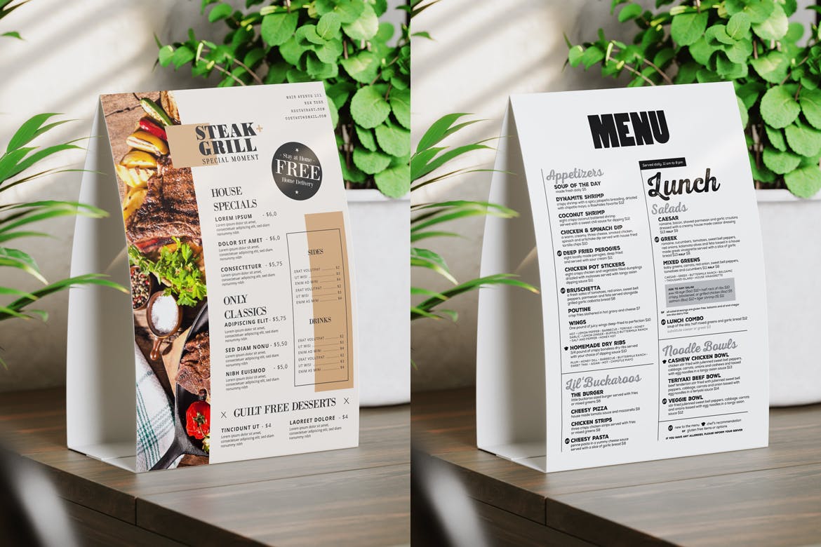 台式菜单设计预览样机 Table Tent Menu Mockup