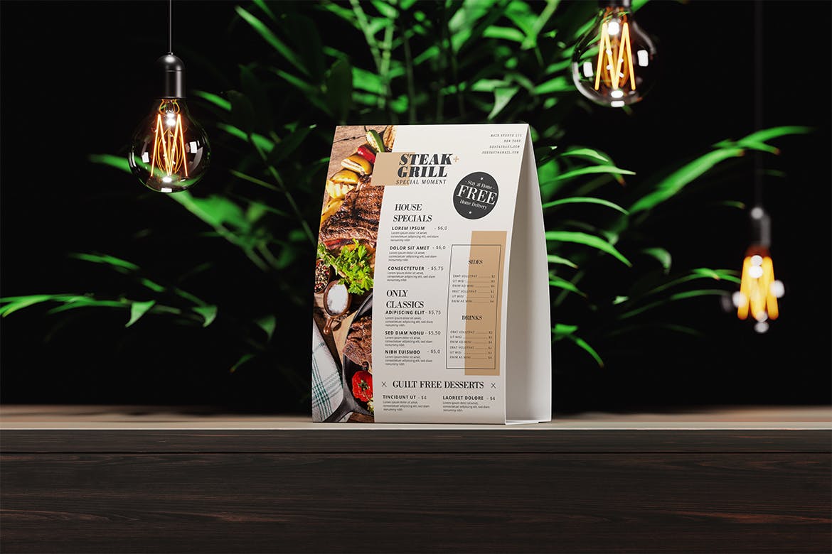 台式菜单设计预览样机 Table Tent Menu Mockup