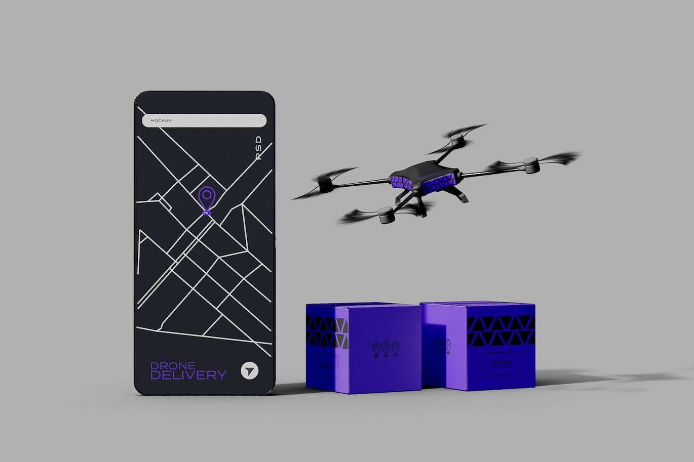 用于送货无人机APP设计样机 Smartphone App for Delivery Drone Mockup