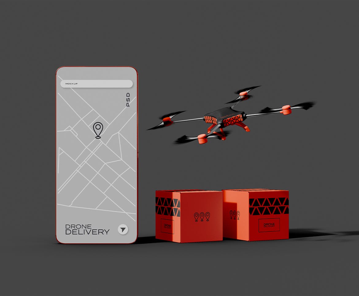 用于送货无人机APP设计样机 Smartphone App for Delivery Drone Mockup