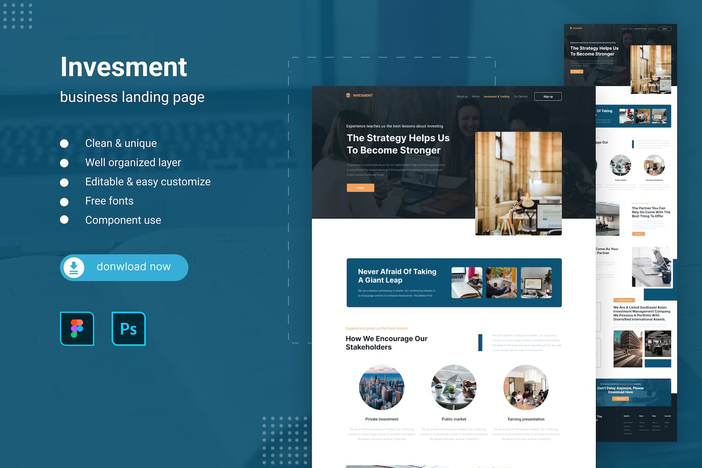 投资业务企业网站着陆页面Figma模板 Investment Business Landing Page Template