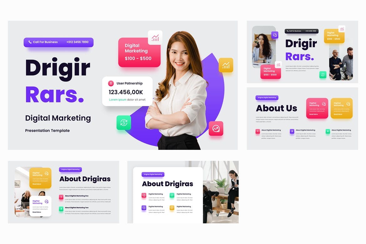 数字营销 Powerpoint 幻灯片模板 Drigiras &#8211; Digital Marketing Powerpoint Template