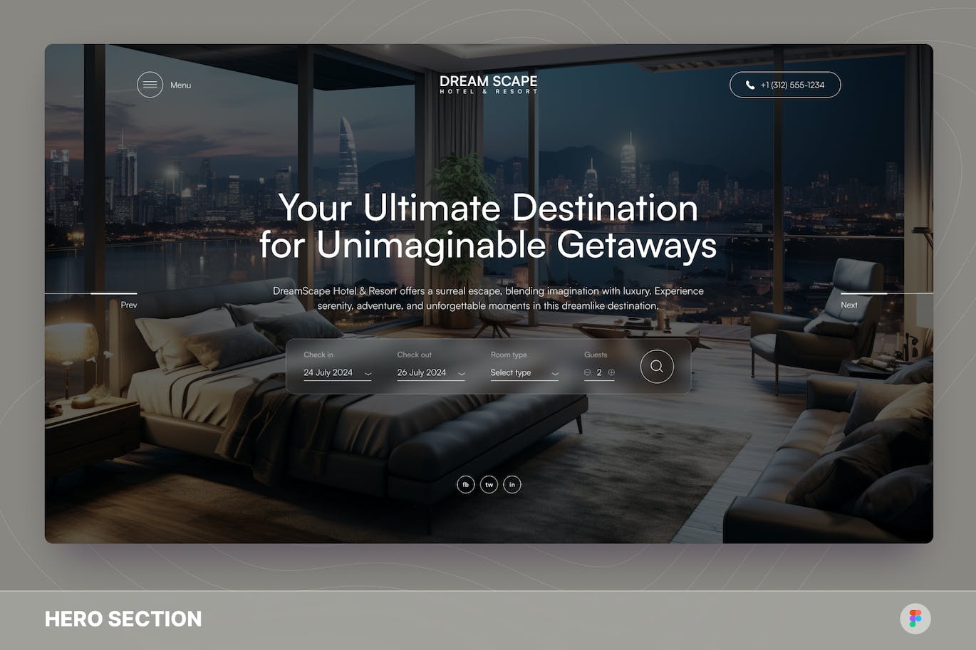 酒店及度假村网站巨无霸设计Figma模板 Hotel &#038; Resort Hero Section