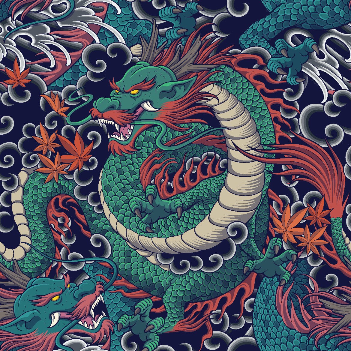 日本风格龙纹身图案素材 Japanese Dragon Tattoo Pattern