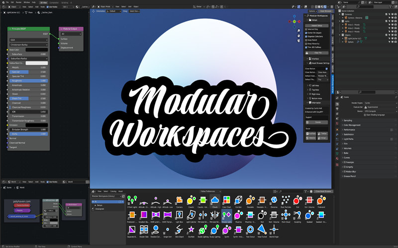 【Blender插件】Modular Workspaces 1.70 工作空间预设资产库收藏管理_