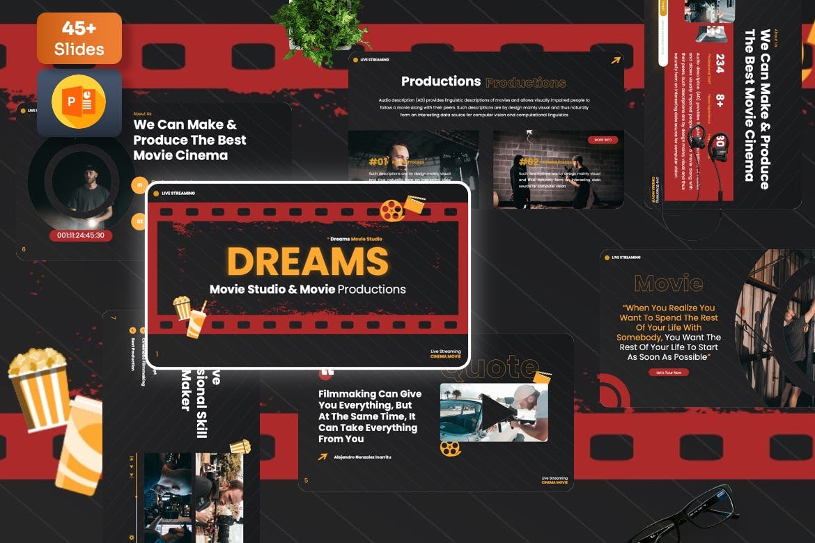 电影工作室 Powerpoint 模板 Dreams &#8211; Movie Studio Powerpoint Template