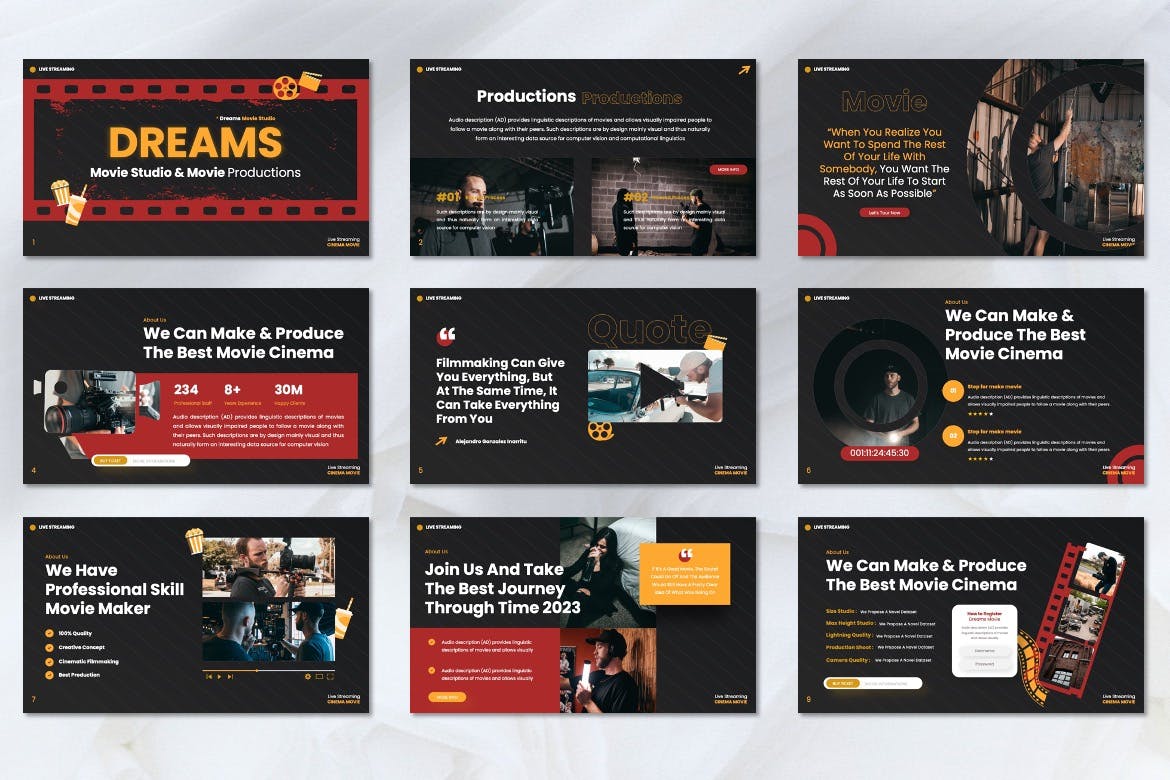 电影工作室 Powerpoint 模板 Dreams &#8211; Movie Studio Powerpoint Template