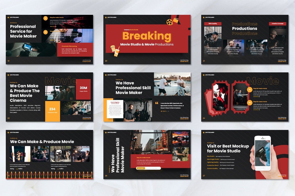 电影工作室 Powerpoint 模板 Dreams &#8211; Movie Studio Powerpoint Template