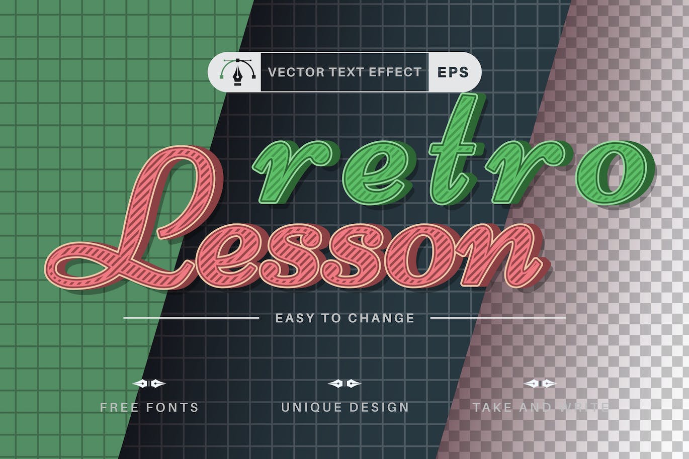 复古斜纹风格可编辑文字效果、字体样式AI模板 Retro Lesson &#8211; Editable Text Effect, Font Style