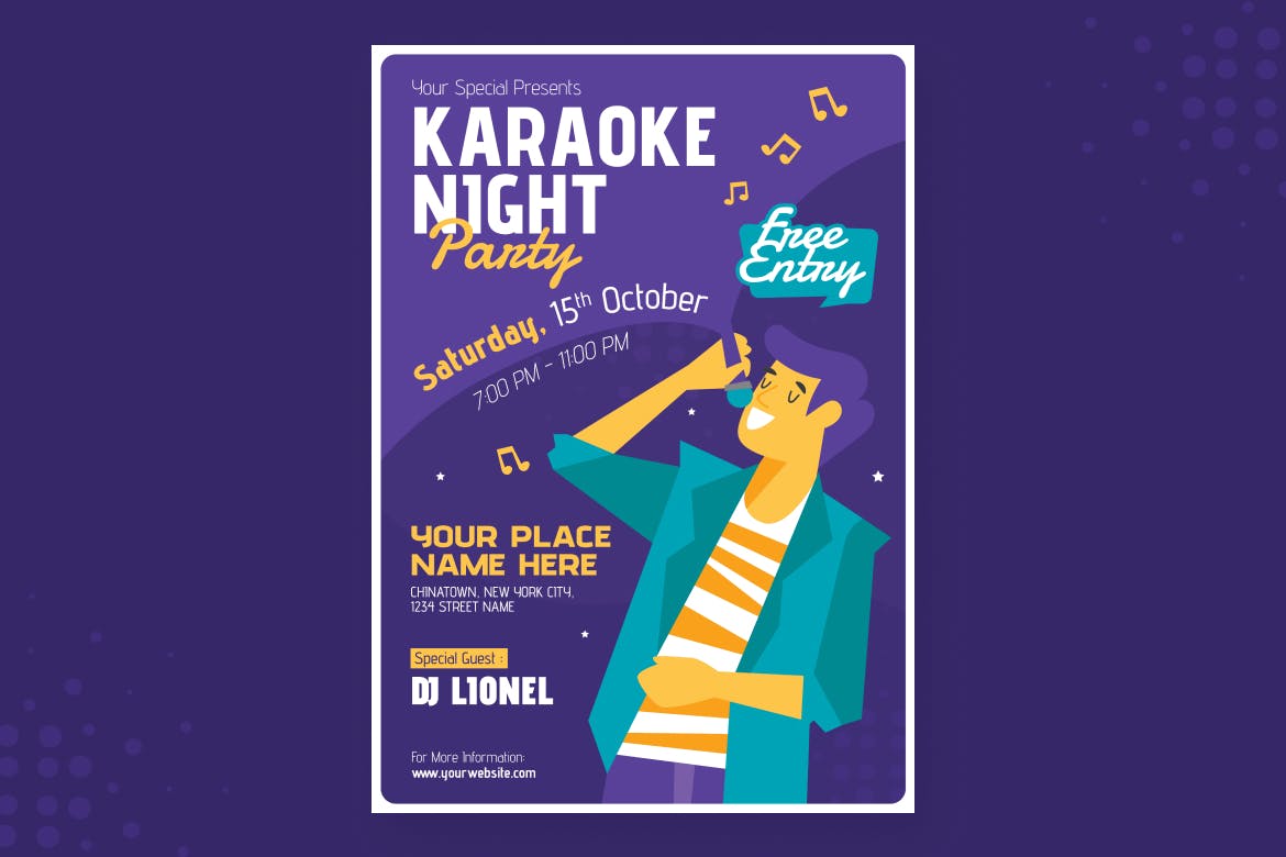 卡拉OK音乐之夜派对活动传单模板 Karaoke Music Night Party Event Flyer Template