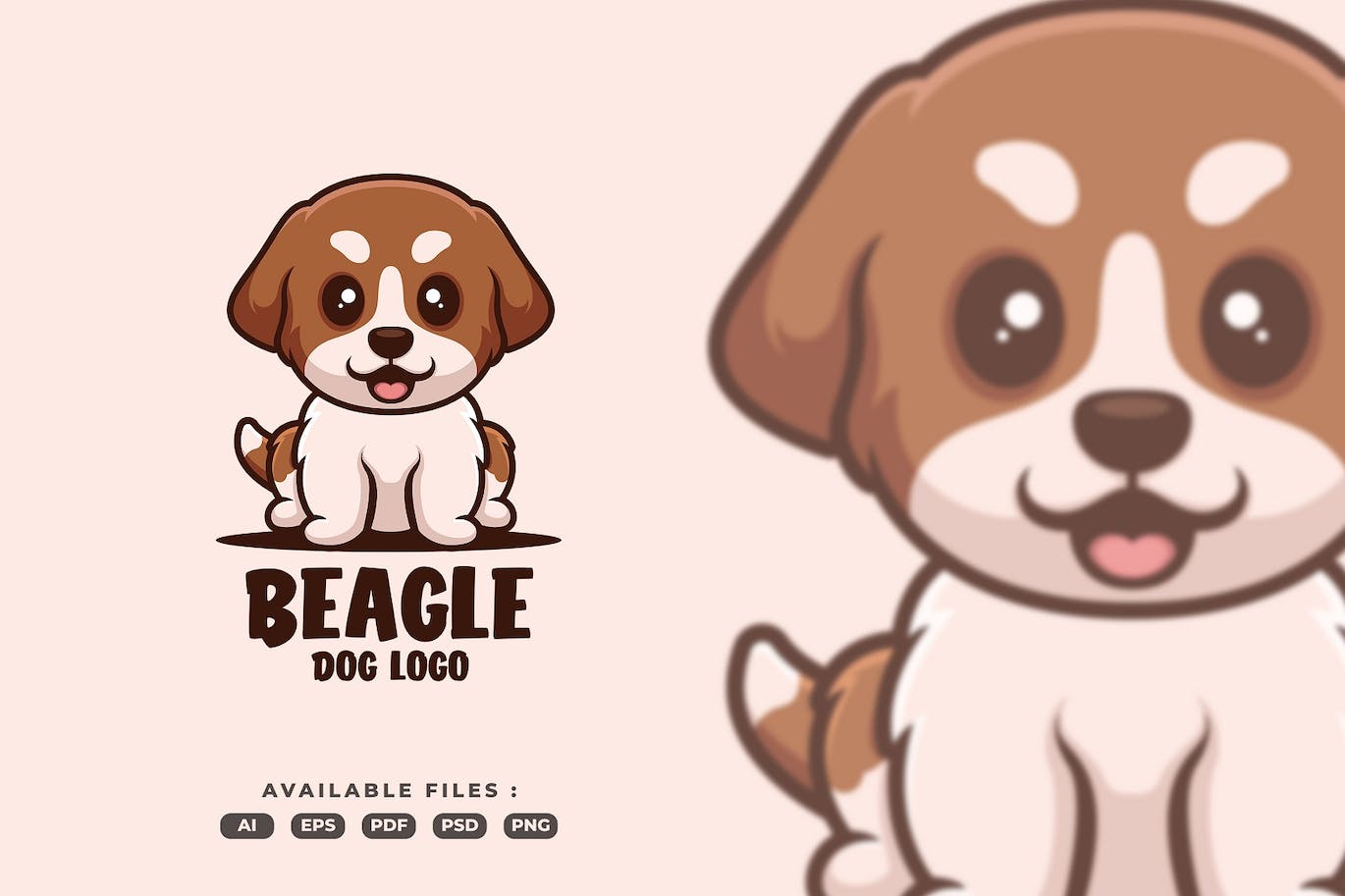 比格犬卡通标志插画图标设计 Beagle Dog Cartoon Logo Illustration Icon Design