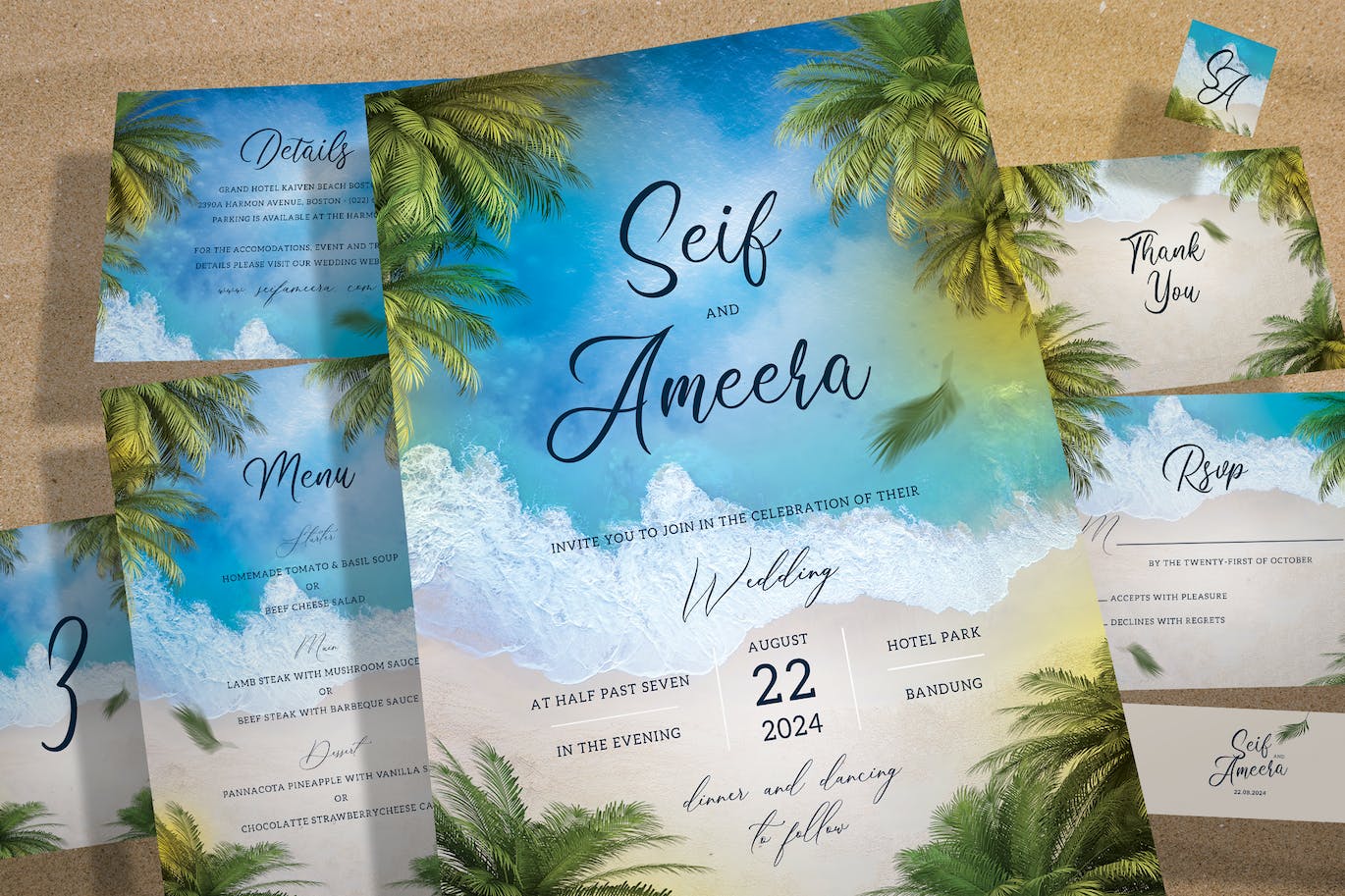 海滩婚礼请柬设计套装 Beach Wedding Invitation Set