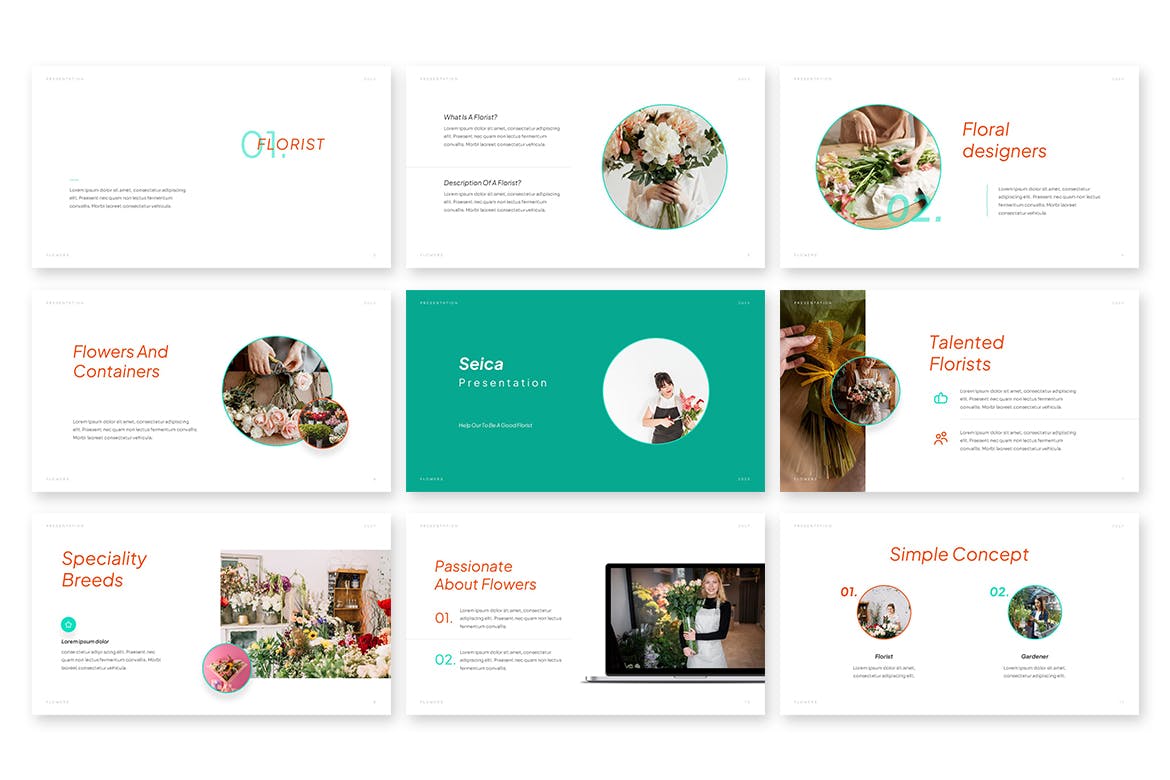 花艺园林主题 Google 幻灯片模板 Seica &#8211; Google Slides Template
