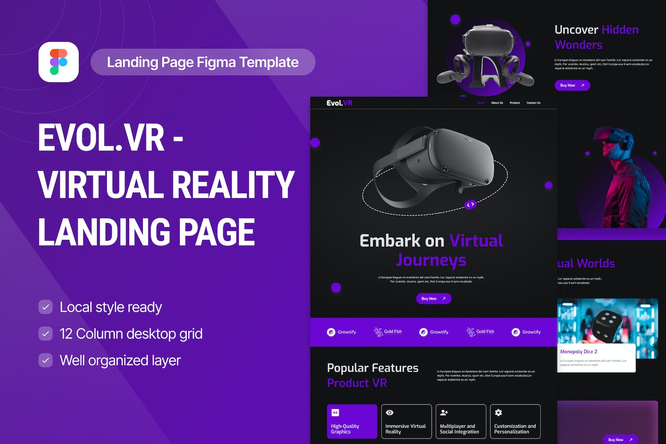 VR 技术/头戴产品网站设计 Figma 模板 Evol.VR Technology Landing Page Figma