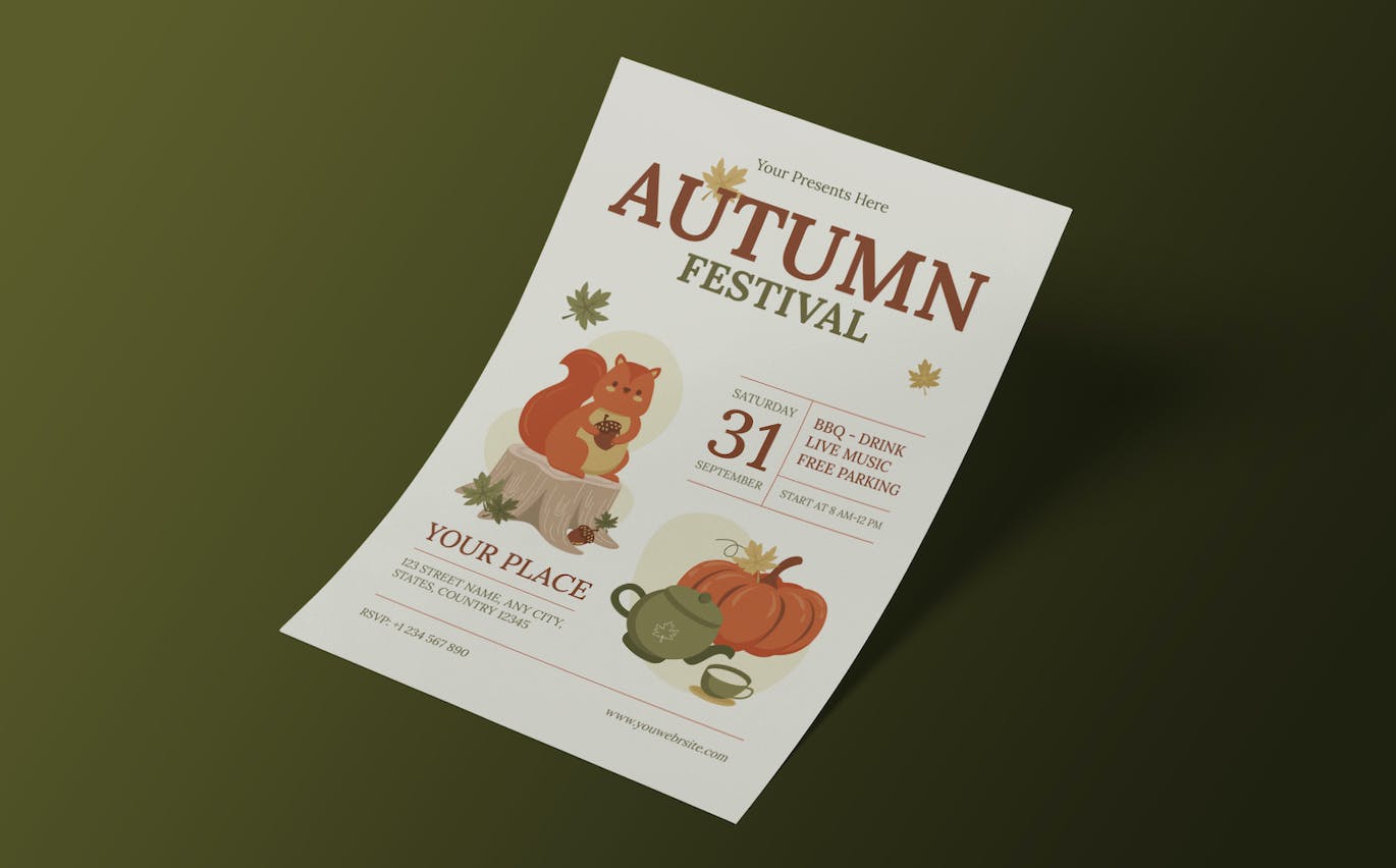 可爱中秋节卡通风格传单模板 Cute Autumn Festival Flyer