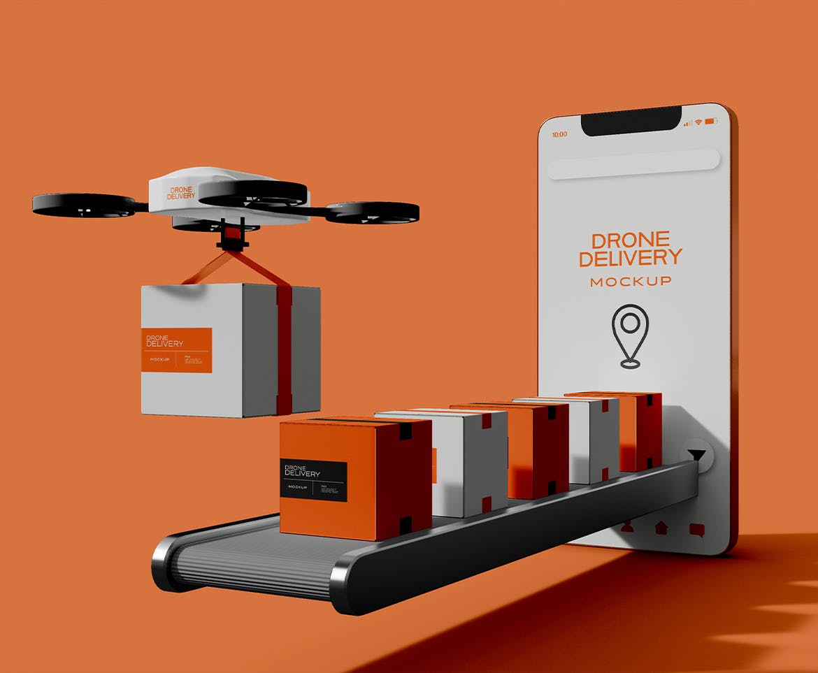 无人机送货场景样机 Delivery Drone Mockup