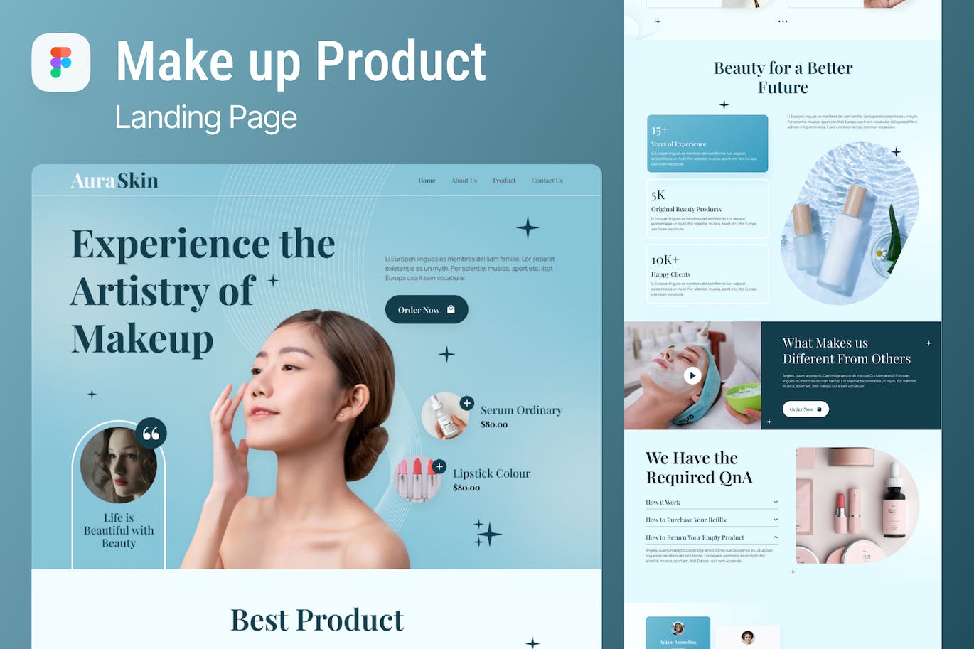 化妆品品牌网站首页设计 Figma 模板 Aura Skin &#8211; Makeup Product Landing Page Figma