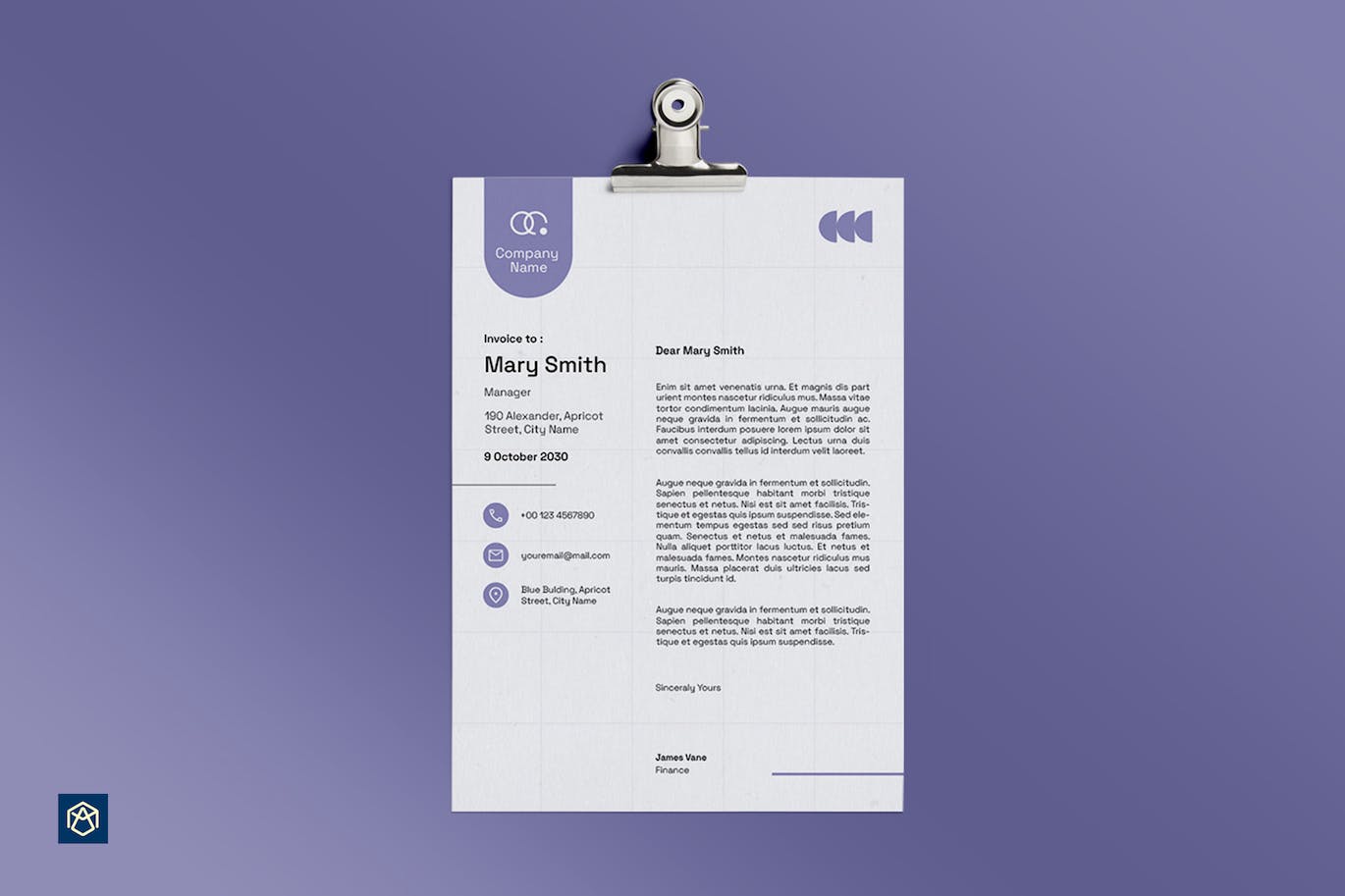 紫色现代信笺/信纸设计模板 003 Purple Modern Letterhead 003