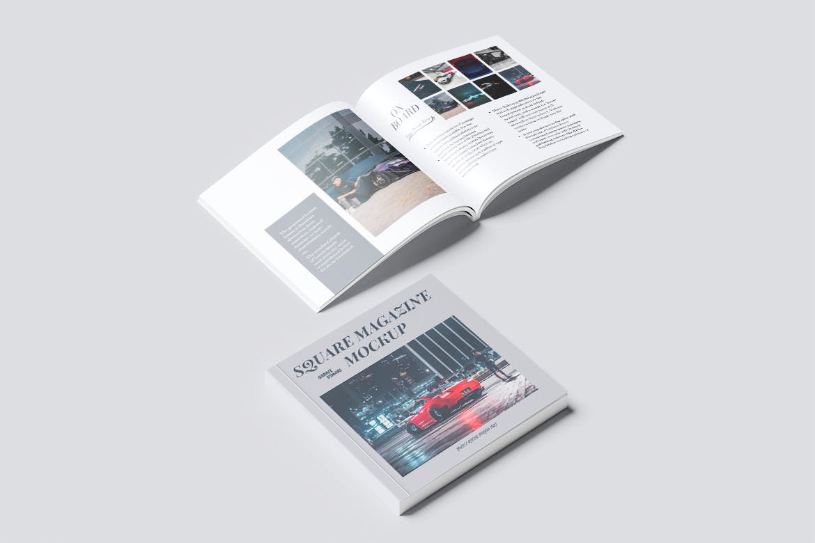 方形杂志排版设计预览样机 Square Magazine Mockup