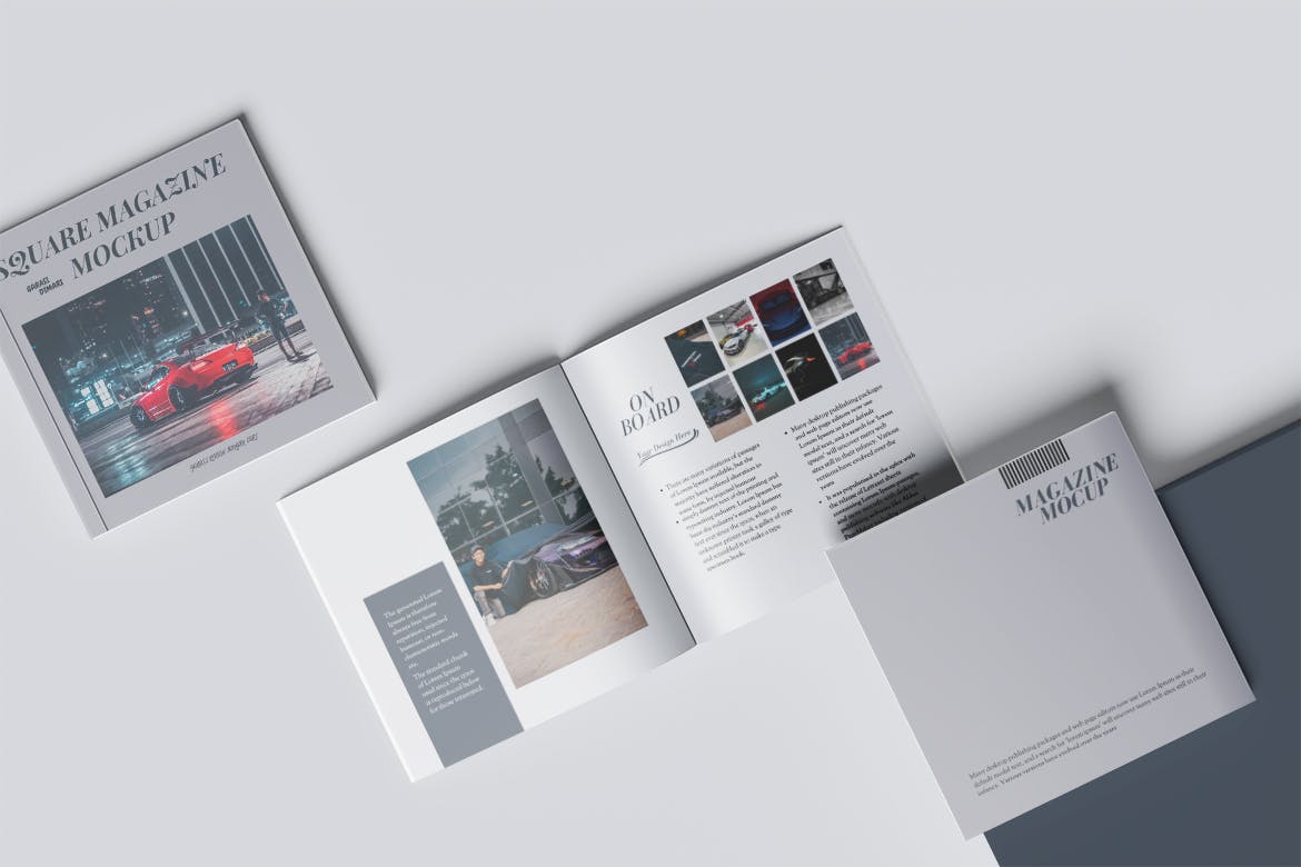 方形杂志排版设计预览样机 Square Magazine Mockup