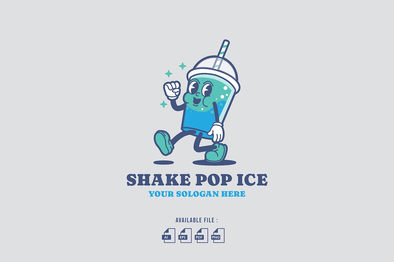 摇动流行冰饮料复古卡通标志 Shake Pop Ice Retro Cartoon Logo