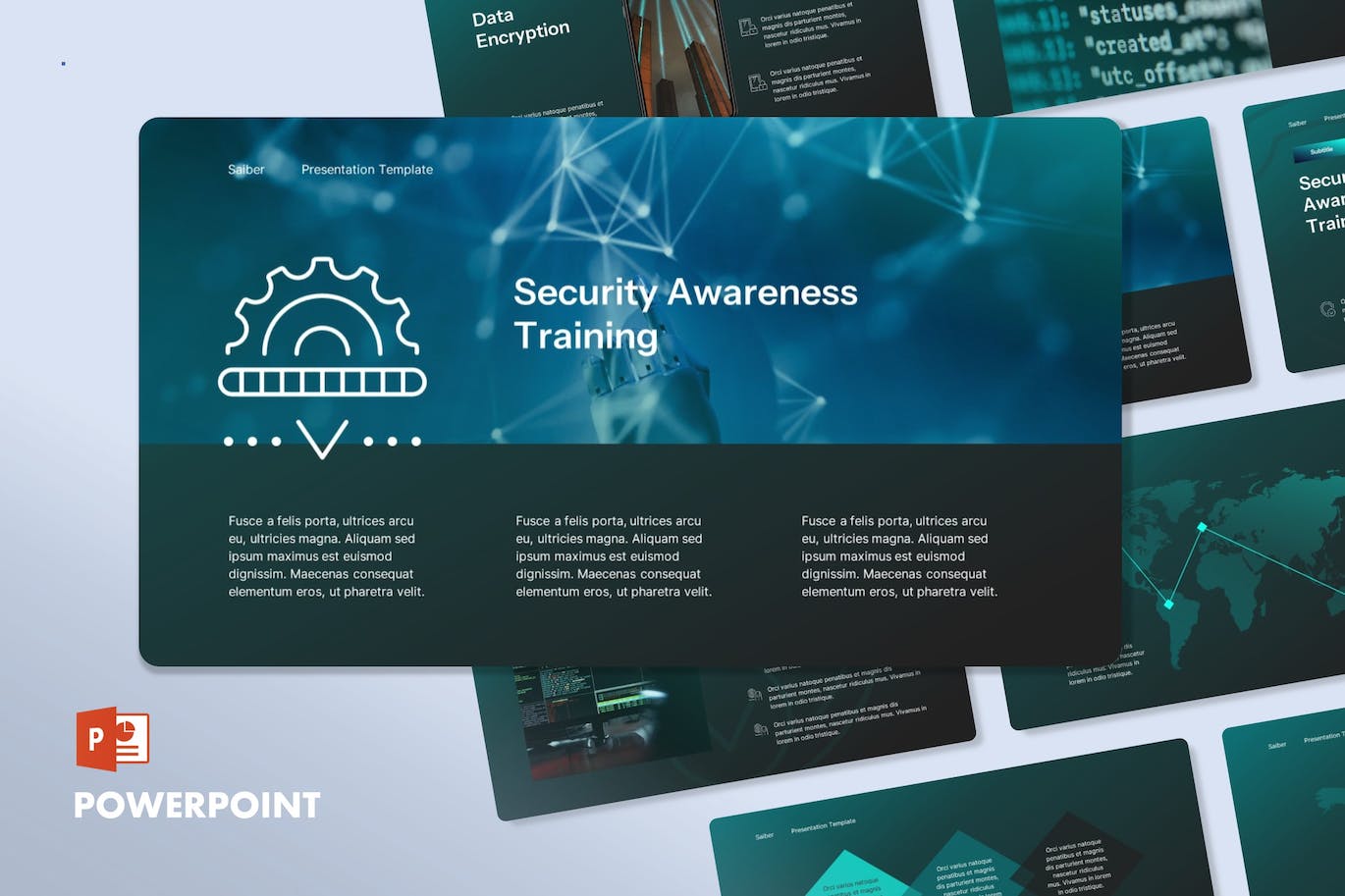 网络安全主题演示PPT模板 Saiber &#8211; Cybersecurity Powerpoint Template