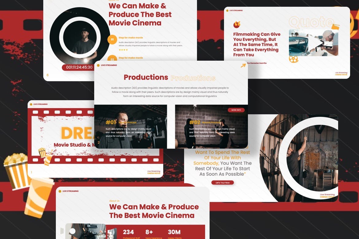 电影/影音工作室 Googleslide 幻灯片模板 Dreams &#8211; Movie Studio Googleslide Template