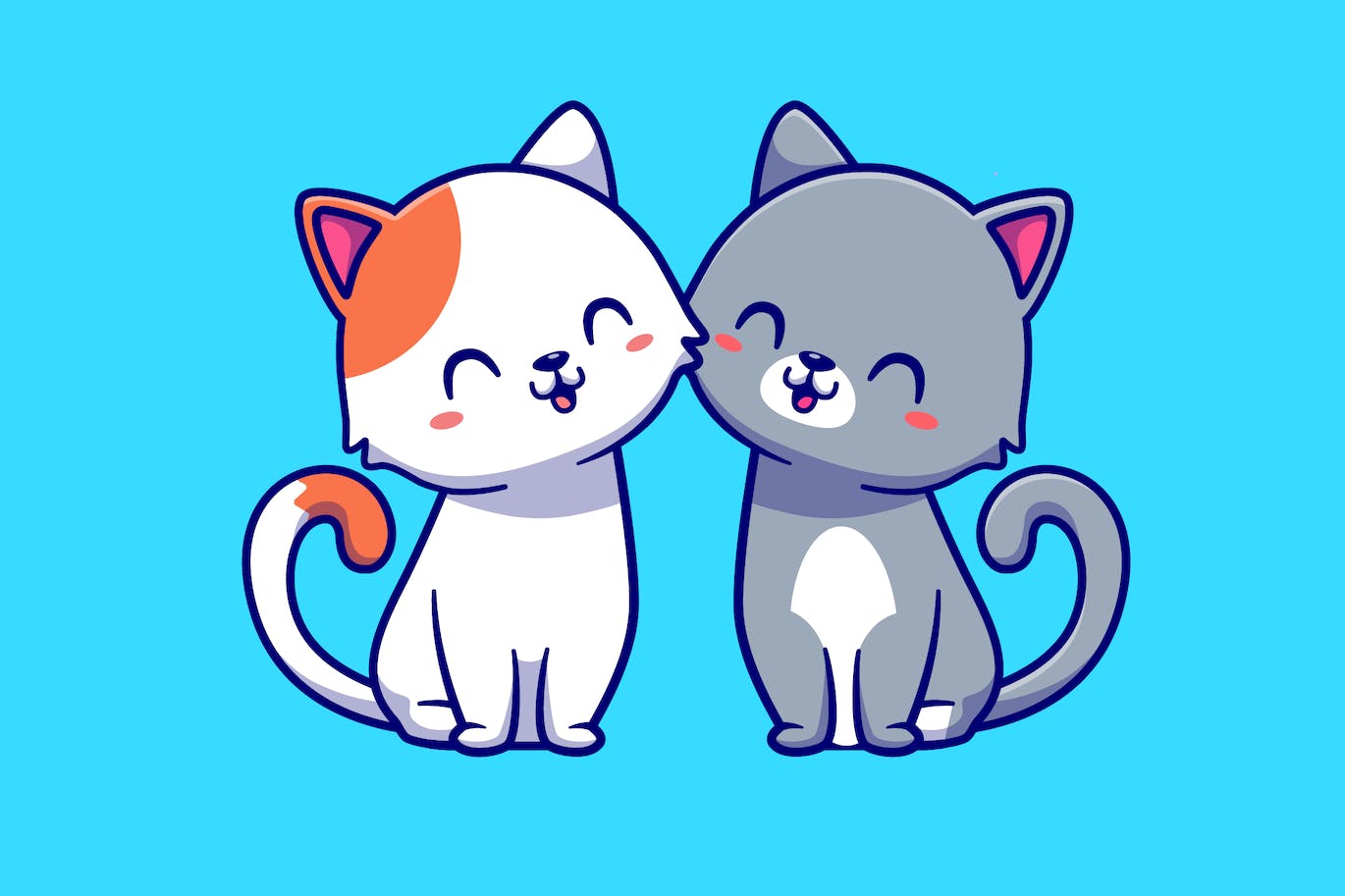 可爱的猫情侣卡通插画 Cute Cat Couple Illustration Cartoon