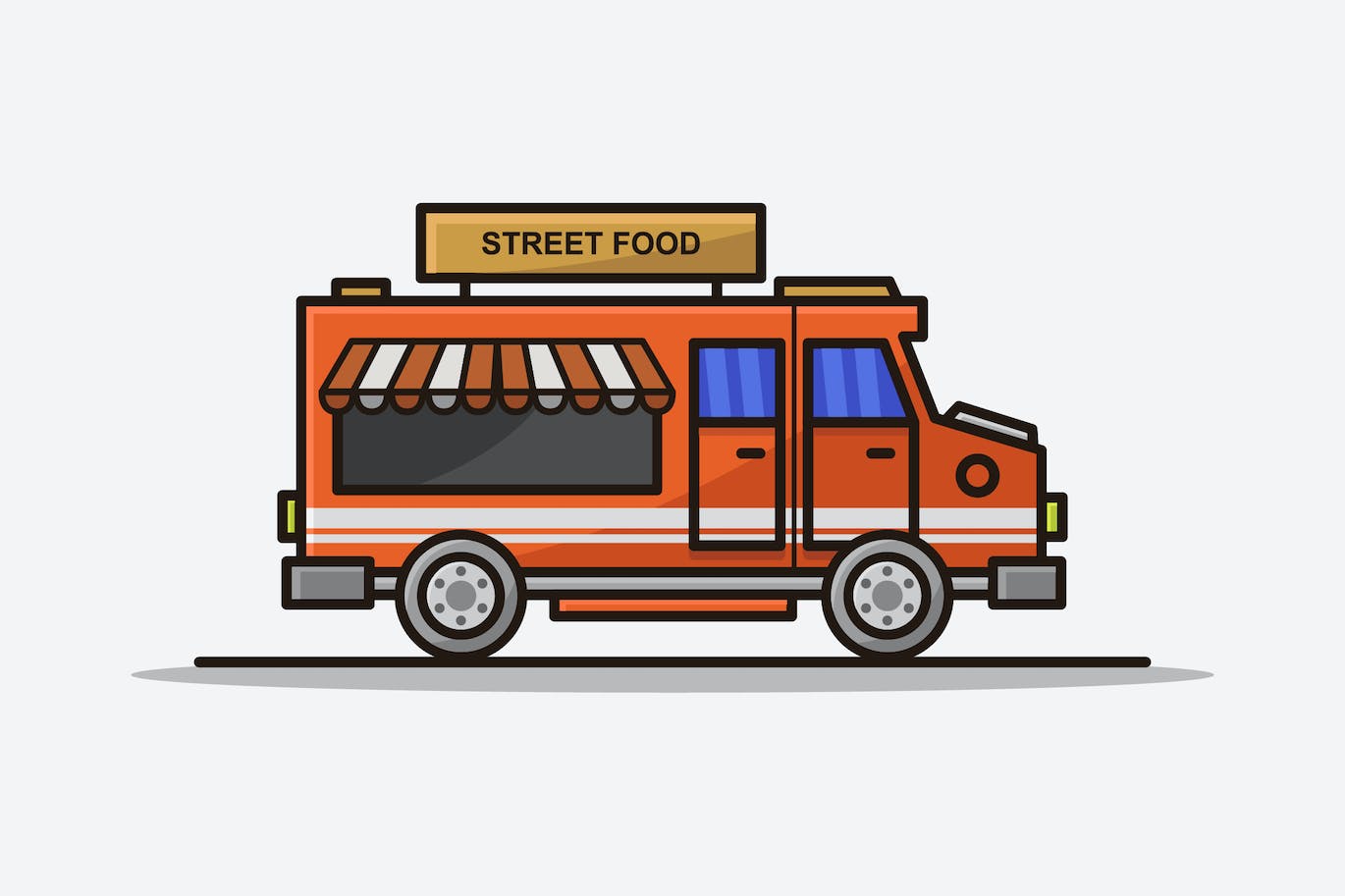 摆摊文化街头食品车矢量插画 Street Food Van Illustrated In Vector