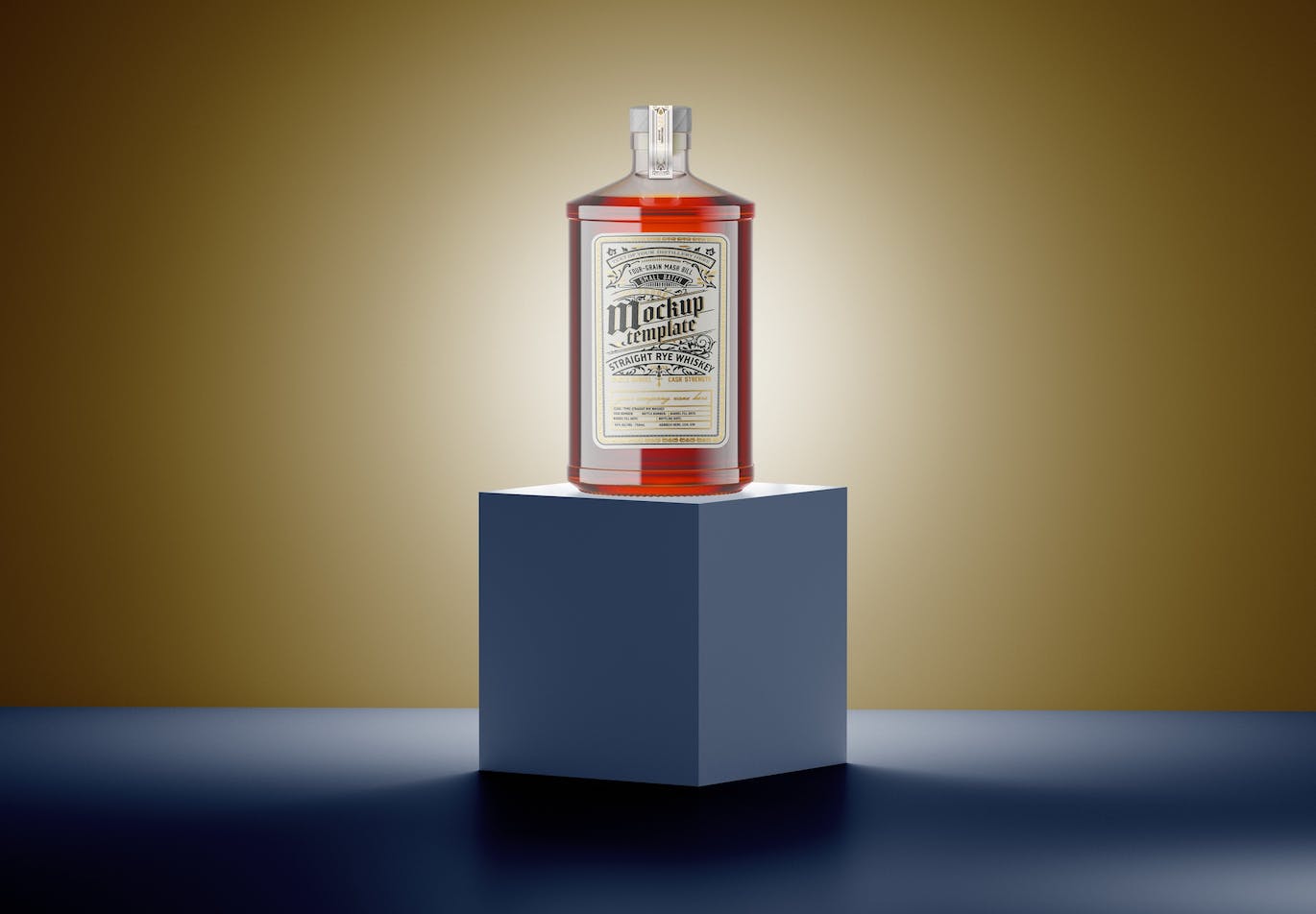 盒子上的威士忌瓶样机 Whiskey Bottle on a Box Mockup