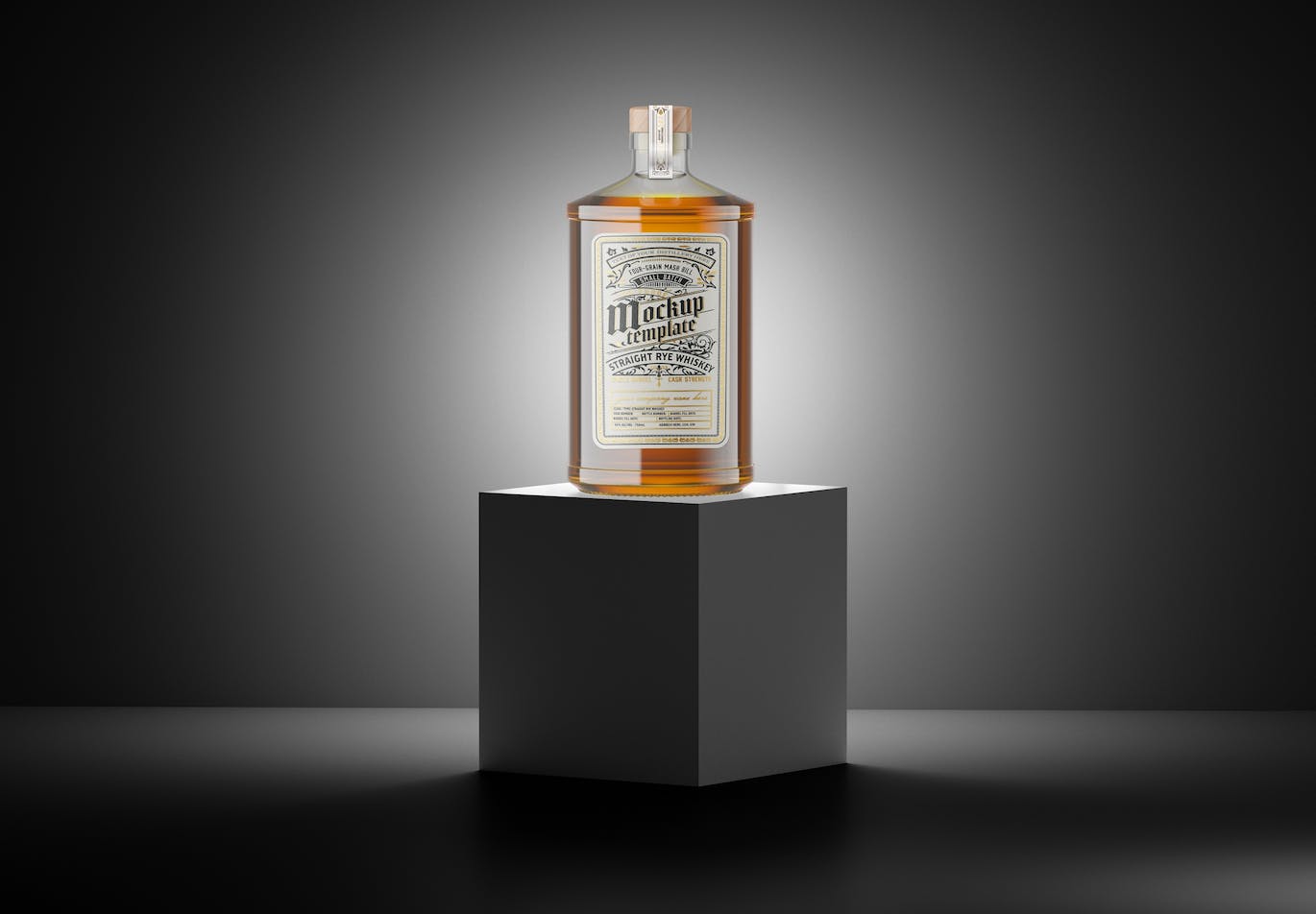 盒子上的威士忌瓶样机 Whiskey Bottle on a Box Mockup