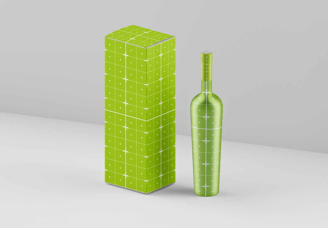 酒瓶和包装设计预览样机 Set Box and Wine Bottles Mockup