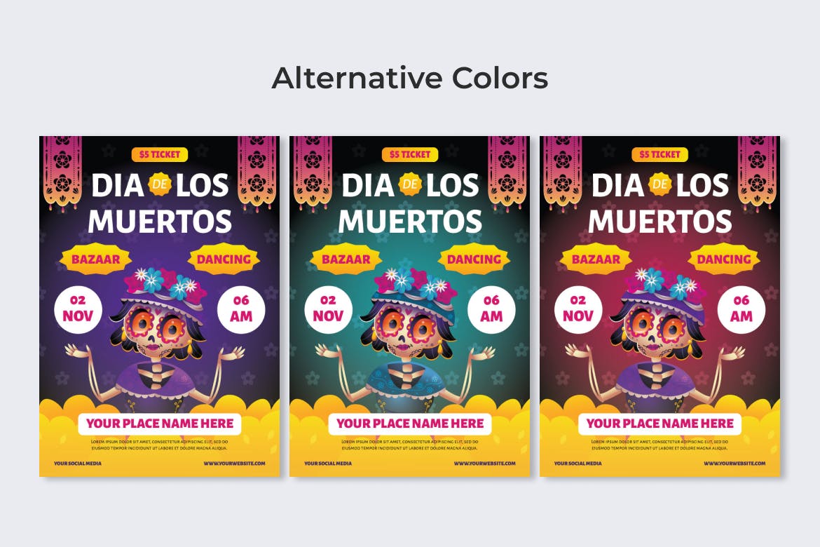 Dia De Muertos 节日传单设计模板 Dia De Muertos Festival Flyer Ai &#038; EPS Template